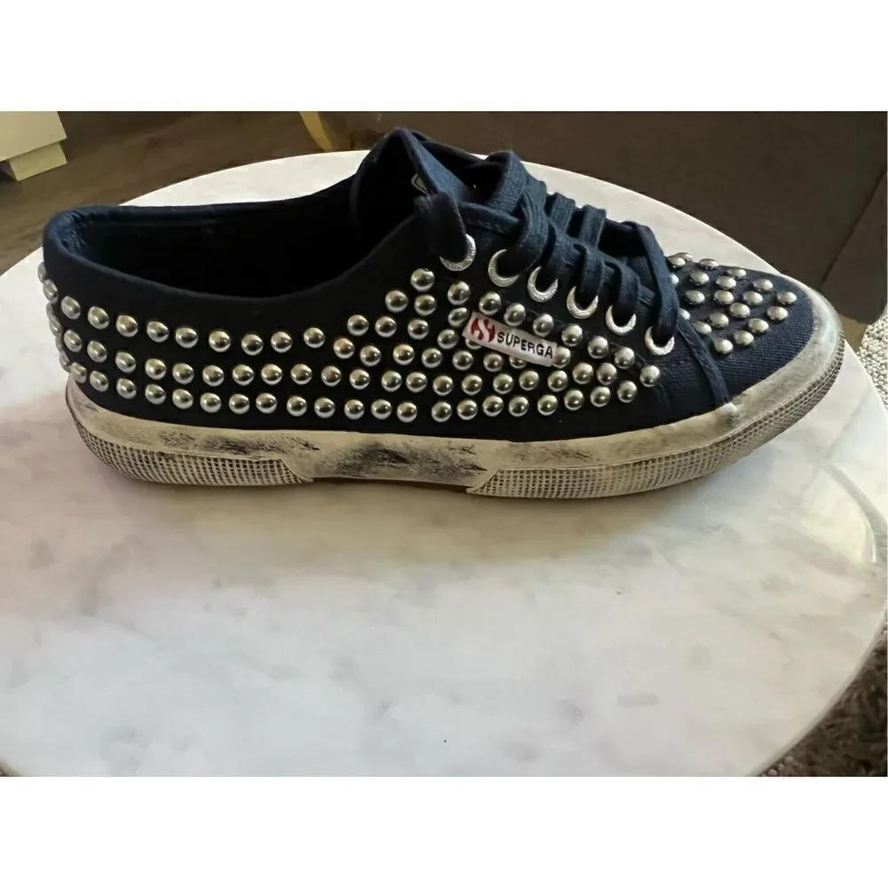 Superga 2750 Navy Distressed Studded Sneakers NEVER WORN